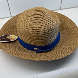 NWT Kallina Brown Wide Brim Hat with Blue Band